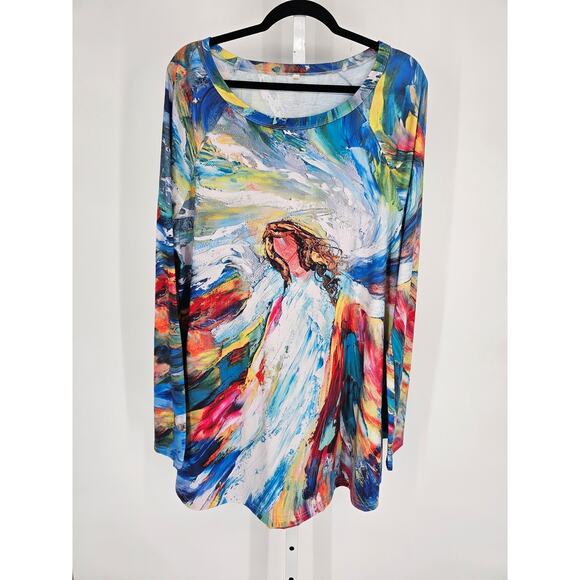 Womens Sz 3XL Long Sleeve T Shirt Oil Painting Print Colorful Angel Woman - Picture 1 of 3